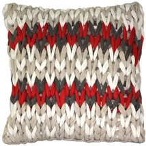 Hygge Nordic Red and Gray Chunky Knit Pillow, with Polyfill Insert - £40.55 GBP