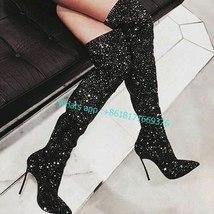 Pointy Toe Sparkly Rhinestone Thigh High Boots Fall Women Sexy Shiny Stiletto Hi - £258.28 GBP