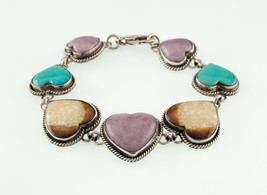 Navajo Sterling Silver Bracelet with Turquoise and Agate by Leland Yazzie 31.8gr - £356.11 GBP
