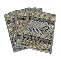 Set of 4 Mighty Elephant Silver Silk Trim Reed Placemats and Coasters - £14.89 GBP