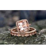 3 Ct Morganite Diamond Engagement &amp; Wedding Set Trio Ring 14k Rose Gold ... - €104,59 EUR