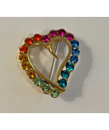 Multi-colored RED, BLUE, GREEN, YELLOW, ORANGE Rhinestone Heart Pin, SPA... - $8.19 CAD