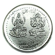 Shree Yantra Laxmi Ganesh Ganesha Lakshmi Silver Tone Sri Puja Hindu Temple Coin - £4.87 GBP