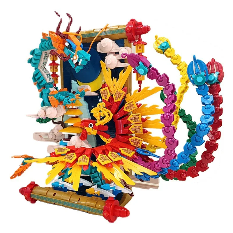 MOC Creative New Year Guofeng Dragon Phoenix Chengxiang Building Block Mod - £101.77 GBP