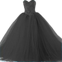 Kivary Formal Tulle Heavy Beaded Ball Gown Long Prom Dresses Quinceanera Black U - £142.87 GBP