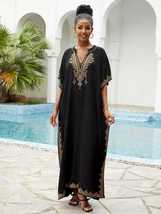 Women Plus Size Bohemian Embroidery V Neck Swimwear Cover Up Kraftan Dress - $29.00