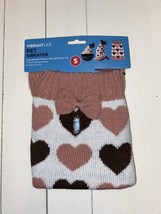 Vibrant Life Dog Sweater Small Dogs 10-20 Pounds- Pink &amp; Brown hearts Valentine - £11.02 GBP