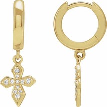 14k Yellow Gold Diamond Cross Hoop Earrings - £647.79 GBP