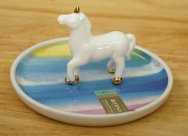 New Porcelain Unicorn Rainbow Gold Trim Trinket Dresser Tray Accesorized... - $17.87