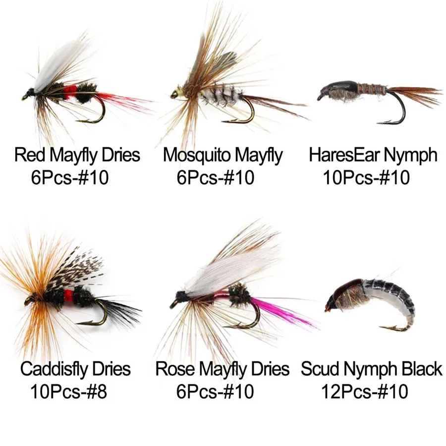 50/114Pcs/Set Fly Fishing Lure Box Set Wet Dry Nymph Fly Tying Material Bait Fak - £42.71 GBP