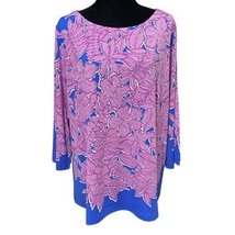 Bob Mackie Orchid Periwinkle Botanical Tropical Floral Hawaiian Knit Top Size XL - $29.99