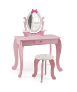 Kid Vanity Table Stool Set with Oval Rotatable Mirror-Pink - $133.21