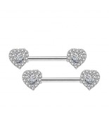 Sexy Crystal Heart Gem CZ Nipple Rings - 14 Gauge - Surgical Steel - $14.99