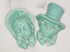 Early Porcelain Ceramic Blue David &amp; Dora Copperfield Dickens Wall Pockets - £42.05 GBP