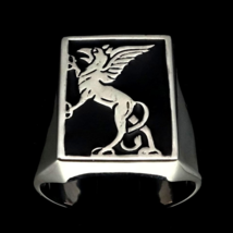 Sterling silver Griffin ring Winged Lion Eagle Gryphon ancient Egypt symbol on B - £92.14 GBP