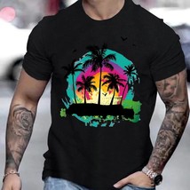 Sunset Beach  , Tropical  Printed T-shirt, Men&#39;s Vacation Mode - $25.00