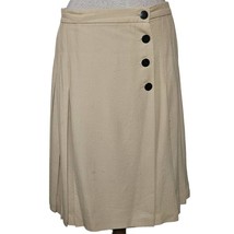 Vintage Tan Knee Length Pleated Wool Skirt Size 12 - £27.09 GBP