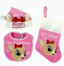 Clarice Baby Set Christmas Hat Bib Stocking Rudolph Gift Set Babys First... - £9.58 GBP