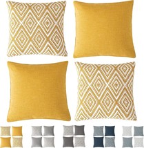 Hpuk Decorative Throw Pillow Covers Set Of 4 Geometric Design Linen, Ochre. - £34.84 GBP