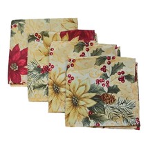 Vtg Christmas Holly Cloth Napkins 16x16 Gold Red Set of 4 Festive Table Decor - $13.99