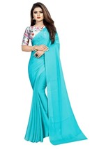 indian Chiffon Saree plain designer sarees with blouse piece bollywood - £20.80 GBP+