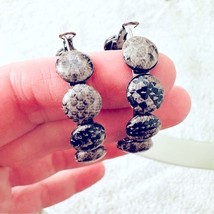 Faux Gray Snakeskin Button Hoop Earrings - $13.86