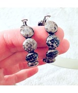 Faux Gray Snakeskin Button Hoop Earrings - £11.07 GBP