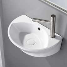 Small Oval White Ceramic Corner Wall Mount Sink, Floating Tiny Wall, 18&quot;... - $71.95
