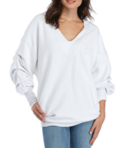 FREE PEOPLE We The Free Womens Hoody Ruched Sleeve Hooded White Size XS ... - $54.86