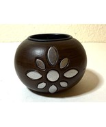 Dark Brown Wood Tea Light Candle Holder w/ Silver Flower Detail Design V... - $5.50