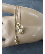14k Baguette Diamond Pearl Pendant Necklace Yellow Gold 18&quot; Chain 6.18 G... - £392.40 GBP