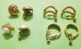 Jewelry Lot 4 NAPIER Signed Gold Tone Clip On/Screw On Earrings Vint (K) - £24.56 GBP