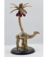 Handcrafted Brass Camel Sculpture with Tree Accent on Wooden Base – Uniq... - £146.69 GBP