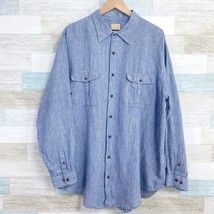 Jos A Bank Linen Long Sleeve Utility Shirt Blue Houndstooth Mens 2XB 2X Big - $39.59