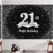 Celebrate 21 - Sparkling Black Silver Birthday Backdrop: Vibrant 6x4ft Party Dec - $32.66