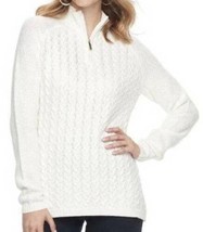 Womens Sweater Croft &amp; Barrow White Zip Neck Braided Knit Long Sleeve $4... - £17.25 GBP