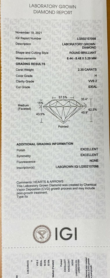 Lot of 2 Cvd Faux Diamonds Grown Round Cut Diamonds Igi Certified TCW = 4.65-... Item image 3