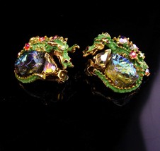 Har earrings / Dragon clip on set / Lava glass earrings / Vintage signed set / R - £363.70 GBP