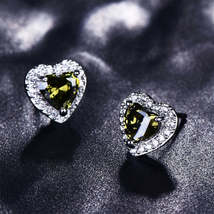 Olive Crystal &amp; Cubic Zirconia Silver-Plated Halo Heart Stud Earrings - £11.18 GBP