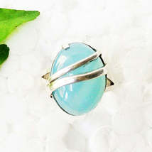 Natural Blue Chalcedony Gemstone Ring, Birthstone Ring, 925 Sterling Silver Ring - £24.33 GBP
