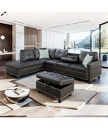 Faux Leather Sectional Sofa with Chaise Lounge, Storage Ottoman, 2 Cup Holders & - $1,374.95