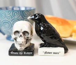 Ceramic Quote The Raven Nevermore Skull Salt And Pepper Shakers Figurine... - $314.11 MXN