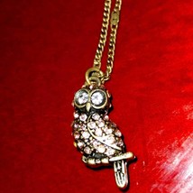 Beautiful old antique rhinestone owl necklace with antique chain. - $57.42