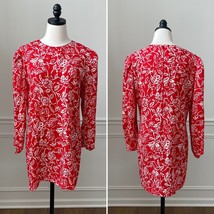 Vintage 80s St Gillian 100% Silk Red Floral Print Dress Pouf Sleeve 10 M - $723.16 MXN