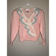 1980s Jaclyn Smith Pastel Pearl Chenille Coquette Romantic Fem Kawaii Sw... - $32.00