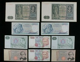Sequential Serial Numbers 10-Notes Currency Lot // Greece Italy Poland &amp; Sweden - £48.28 GBP