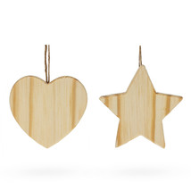 Set of 2 Unfinished Unpainted Wooden Heart and Star Christmas Ornaments ... - £21.88 GBP