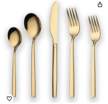 20 Piece Titanium Black And Golden Plated Stainless Steel Flatware Set I Shiny - £10.35 GBP