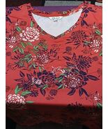 The Pioneer Woman Shirt Womens 2XL  RED Floral Peony V Neck Tunic Top - $128.57 MXN
