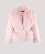 Big Lapel Pale Pink Long Sleeve Thick Faux Fur Coat Jacket - worn w/ eve... - $112.95